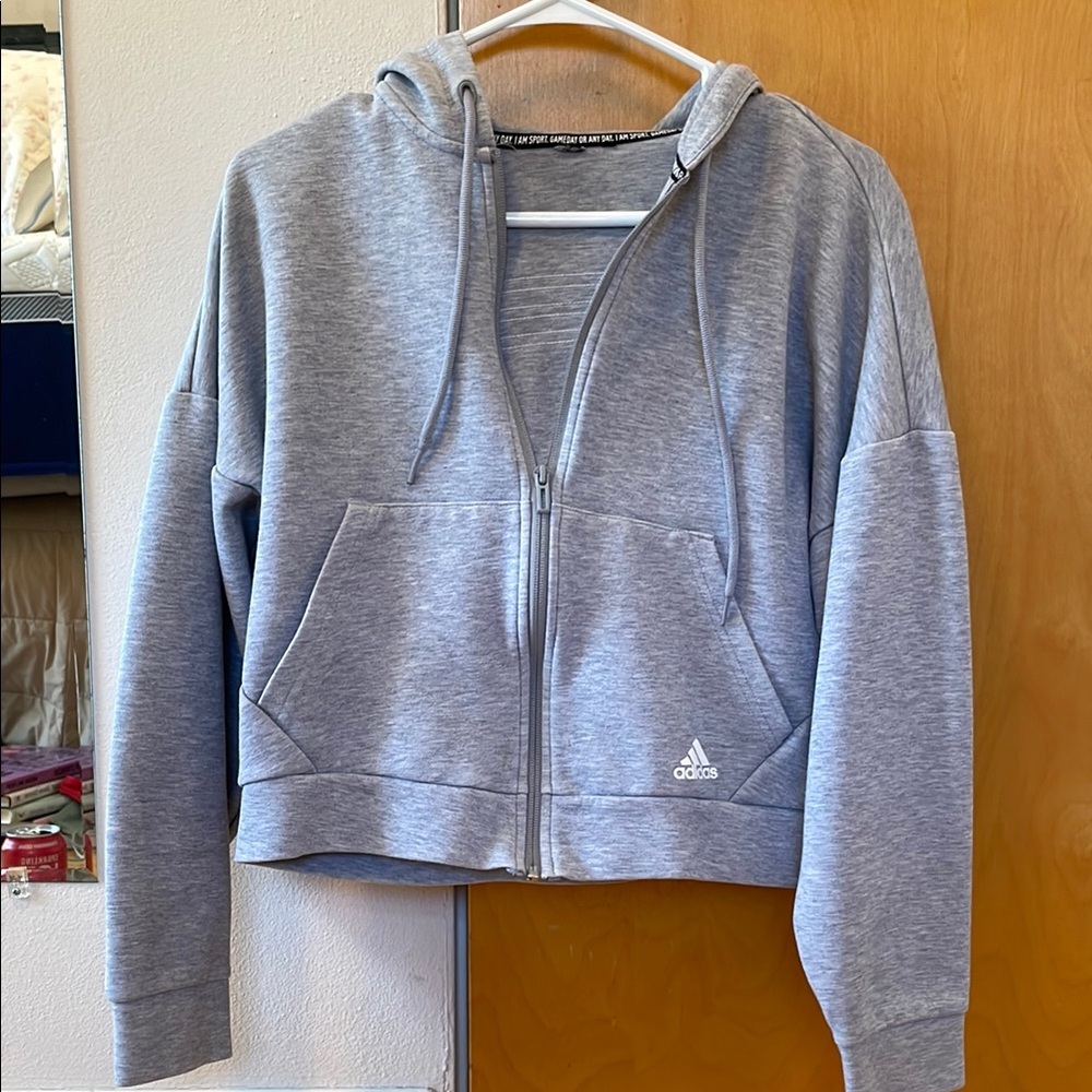 adidas Grey Cropped Zip Hoodie